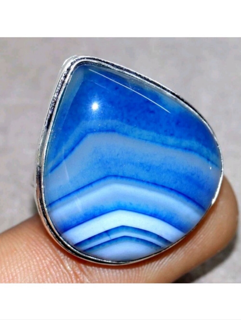 Blue Botswana Agate Gemstone Jewelry 925 Sterling Silver Handmade Ring